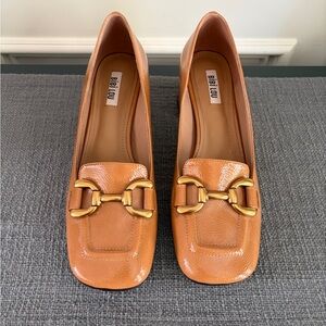 Anthropologie Bibi Lou Valencia Heels Horse-bit Loafer Tan Patent Leather slipon